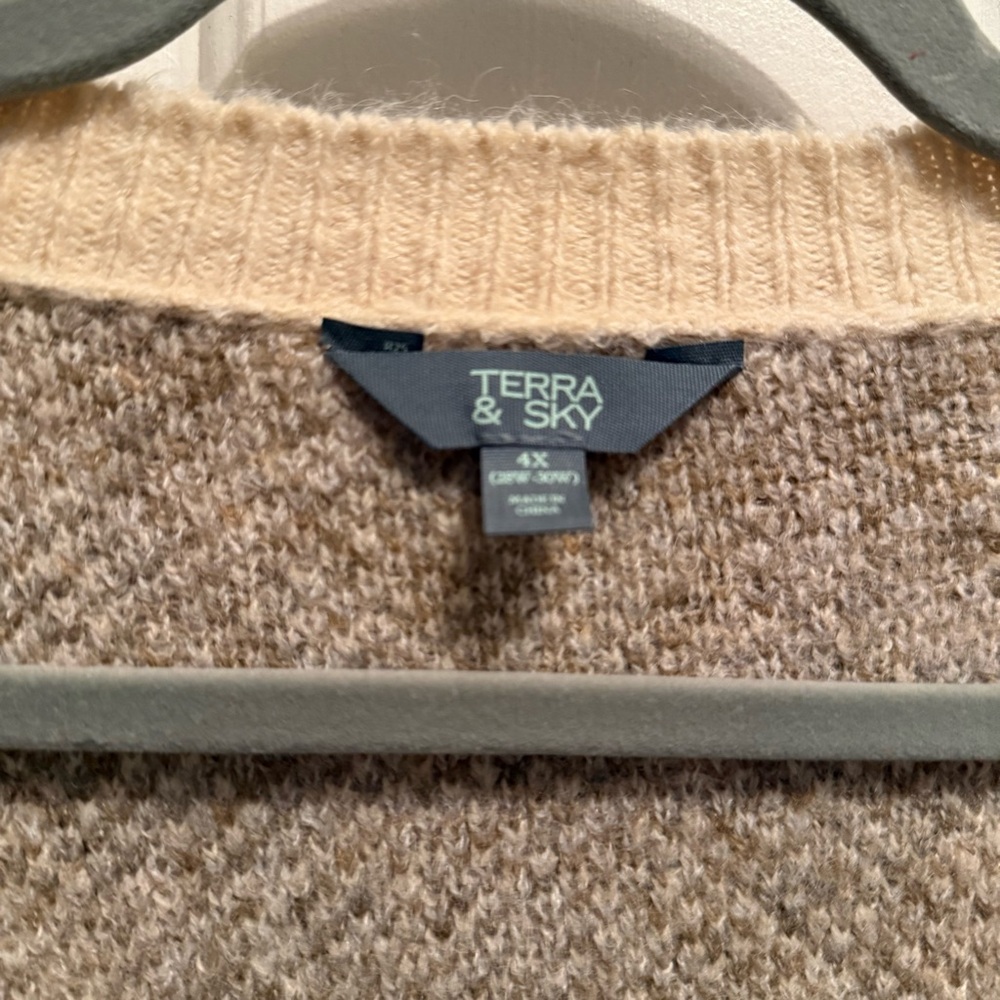 Terra & Sky 4X Animal Print Cardigan Cozy Cream Taupe Sweater - Picture 4 of 7